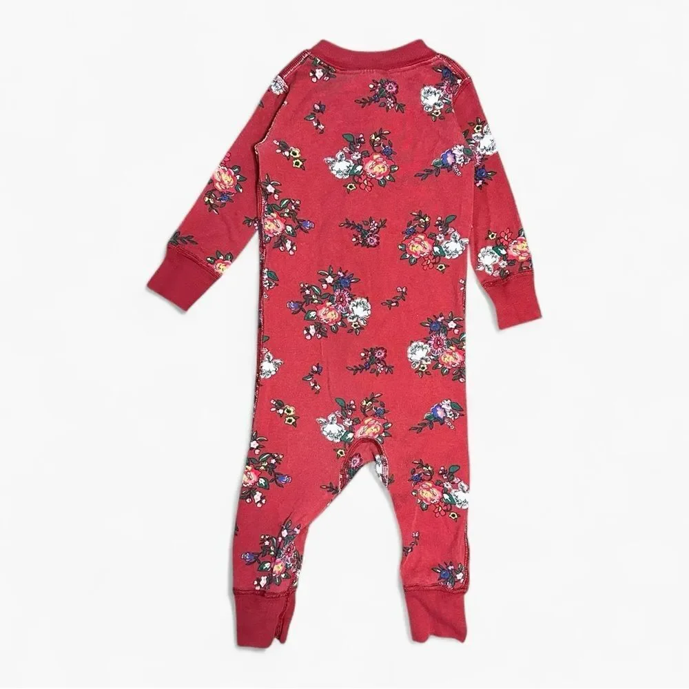 Hanna Andersson Floral Zip Sleeper Organic Cotton Red 9-18M Baby One Piece